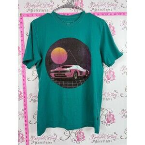 DJAB tshirt sunset car tee Retro Teal Graphic Tee with Pink Sports Car